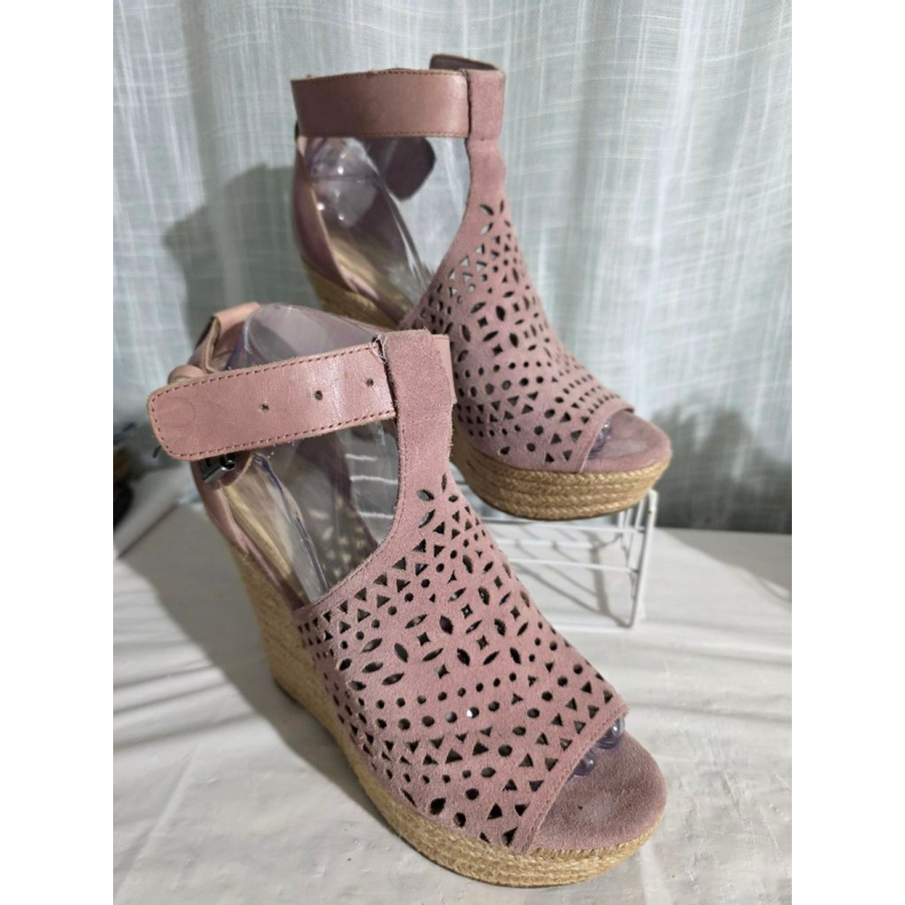 Women's Marc Fisher Pink‎ Beige Espadrille Wedge Sandals US 7